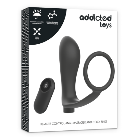 ADDICTED TOYS - ANILLA PENE CON PLUG ANAL CONTROL REMOTO NEGRO RECARGABLE ADDICTED TOYS