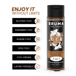 BRUMA - ACEITE DE MASAJE PREMIUM EFECTO CALOR SABOR TARTA AMERICANA 3 EN 1 - 100 ML BRUMA