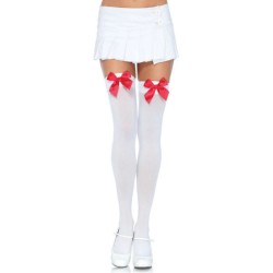 LEG AVENUE - MEDIAS NYLON BLANCO Y LAZO ROJO LEG AVENUE HOSIERY