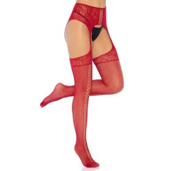 LEG AVENUE - MEDIAS DE ENCAJES CON LIGUERO BURDEOS TALLA ÚNICA LEG AVENUE HOSIERY 2