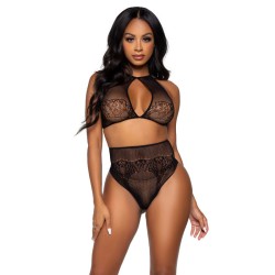LEG AVENUE - SET DOS PIEZAS TOP CORTO CUELLO HALTER Y TANGA TALLA ÚNICA LEG AVENUE SETS