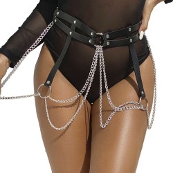 SUBBLIME - CINTURON DE CADENAS ANILLAS CUERO NEGRO TALLA ÚNICA SUBBLIME FETISH