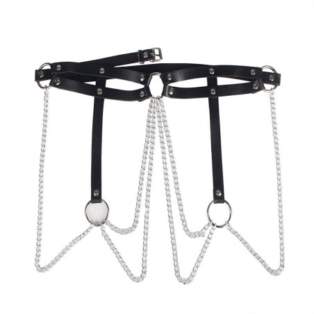 SUBBLIME - CINTURON DE CADENAS ANILLAS CUERO NEGRO TALLA ÚNICA SUBBLIME FETISH