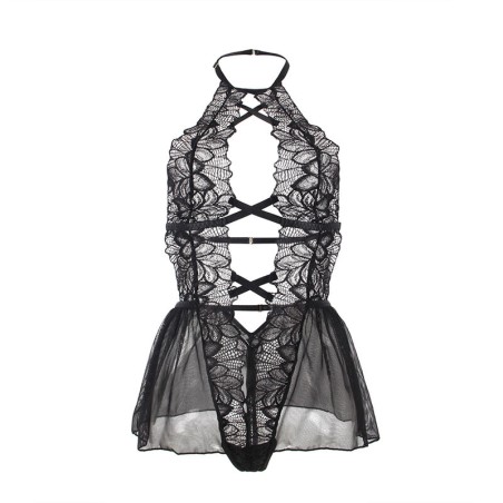 SUBBLIME - TEDDY CUELLO HALTER ESPALDA DESCUBIERTA ENCAJE NEGRO S/M SUBBLIME BODIES