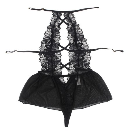 SUBBLIME - TEDDY CUELLO HALTER ESPALDA DESCUBIERTA ENCAJE NEGRO S/M SUBBLIME BODIES