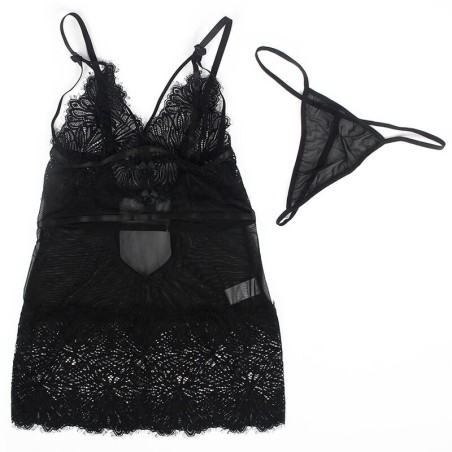 SUBBLIME - BABYDOLL CON TIRANTES AJUSTABLES DE ENCAJE NEGRO S/M SUBBLIME BABYDOLLS