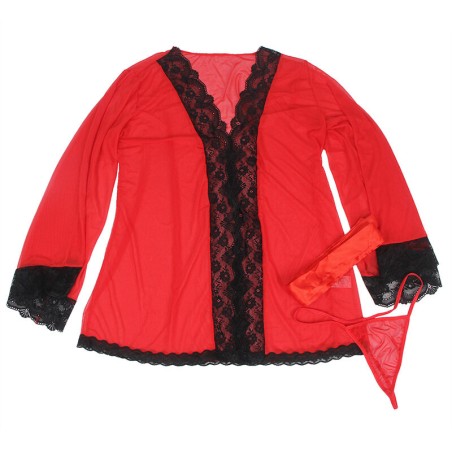 SUBBLIME - BATA TELA TRANSPARENTE DETALLE ENCAJE ROJO S/M SUBBLIME BABYDOLLS
