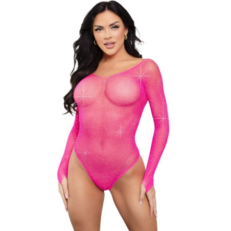 LEG AVENUE - BODY MANGA LARGA CRISTALIZADA FUCSIA LEG AVENUE TEDDIES