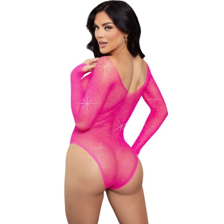 LEG AVENUE - BODY MANGA LARGA CRISTALIZADA FUCSIA LEG AVENUE TEDDIES