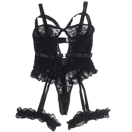 SUBBLIME - TEDDY CON LIGA DETALLE ENCAJES Y TIRAS NEGRO S/M SUBBLIME BODIES