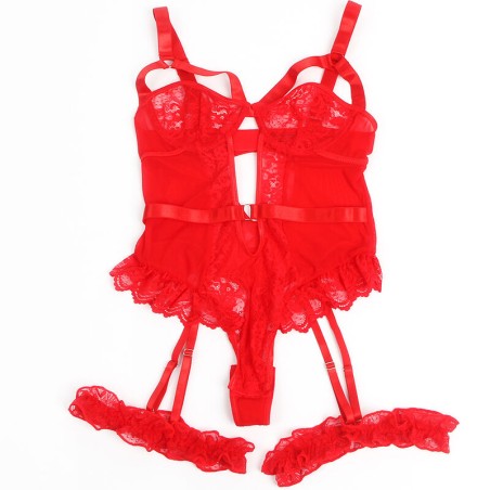 SUBBLIME - TEDDY CON LIGA DETALLE ENCAJE Y TIRAS ROJO L/XL SUBBLIME BODIES