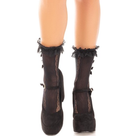 LEG AVENUE - MEDIAS TOBILLERAS CON VOLANTES NEGRO LEG AVENUE HOSIERY
