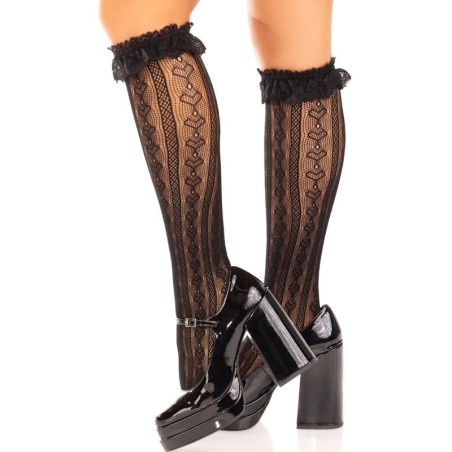 LEG AVENUE - MEDIAS HASTA LA RODILLA CON VOLANTES NEGRO LEG AVENUE HOSIERY