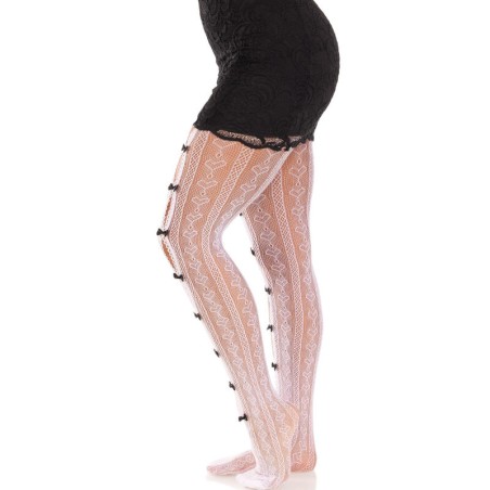 LEG AVENUE - MEDIAS CON ABERTURAS CORAZON & LAZOS BLANCO LEG AVENUE HOSIERY