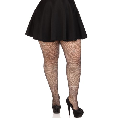 LEG AVENUE - MEDIAS REJILLA CRISTALIZADA NEGRO PLUS SIZE LEG AVENUE HOSIERY