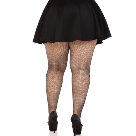 LEG AVENUE - MEDIAS REJILLA CRISTALIZADA NEGRO PLUS SIZE LEG AVENUE HOSIERY