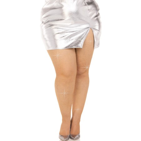 LEG AVENUE - MEDIAS REJILLA CRISTALIZADA CARAMELO PLUS SIZE LEG AVENUE HOSIERY