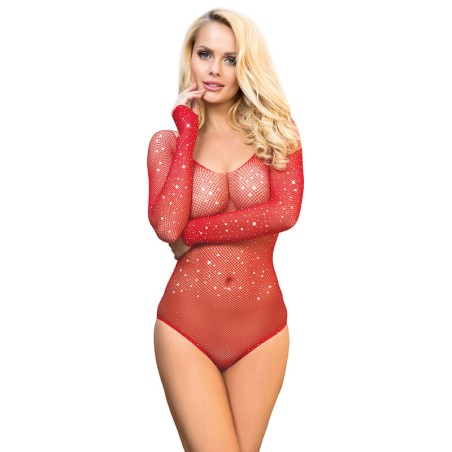 SUBBLIME - 952303 BODY DE REJILLA BRILLANTE CON HOMBROS DESCUBIERTOS MANGA LARGA ROJO TALLA ÚNICA SUBBLIME BODIES