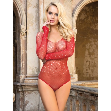 SUBBLIME - 952303 BODY DE REJILLA BRILLANTE CON HOMBROS DESCUBIERTOS MANGA LARGA ROJO TALLA ÚNICA SUBBLIME BODIES