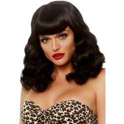 LEG AVENUE - PELUCA RETRO RIZADA CON FLEQUILLO LUMINISCENTE NEGRO LEG AVENUE ACCESSORIES