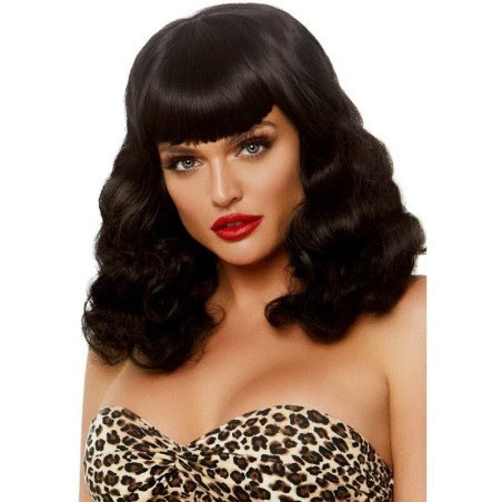 LEG AVENUE - PELUCA RETRO RIZADA CON FLEQUILLO LUMINISCENTE NEGRO LEG AVENUE ACCESSORIES