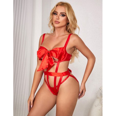 SUBBLIME - 954475 BODY SEXY CALADO CON LAZO ROJO L/XL SUBBLIME BODYSTOCKINGS