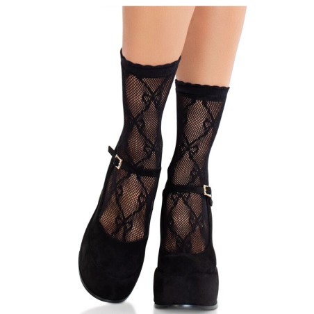 LEG AVENUE - CALCETINES DE ENCAJE DE LAZOS NEGRO LEG AVENUE HOSIERY