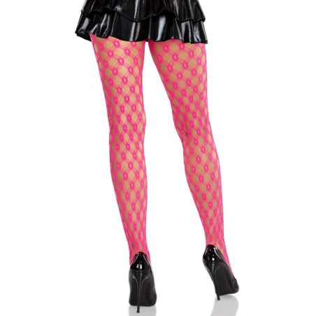 LEG AVENUE - MALLAS DE ENCAJE CON OJALES ROSA NEÓN LEG AVENUE HOSIERY