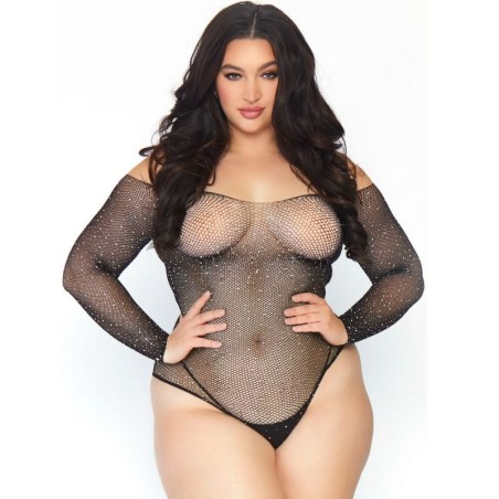LEG AVENUE - CRYSTALIZED FISHNET BODYSTOCKING 1X-2X LEG AVENUE BODYSTOCKINGS