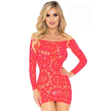 LEG AVENUE - MINI VESTIDO DE ENCAJES MANGA LARGA ROJO TALLA ÚNICA LEG AVENUE DRESSES