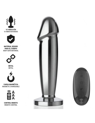 INTENSE - PLUG ANAL 10 VIBRACIONES METAL EN FORMA DE DILDO CON CONTROL REMOTO S 