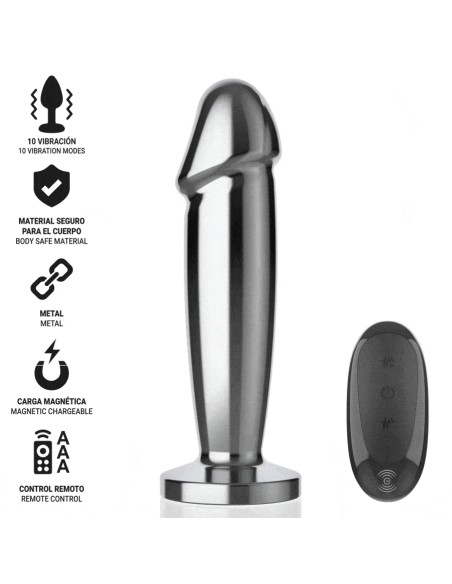 INTENSE - PLUG ANAL 10 VIBRACIONES METAL EN FORMA DE DILDO CON CONTROL REMOTO S 