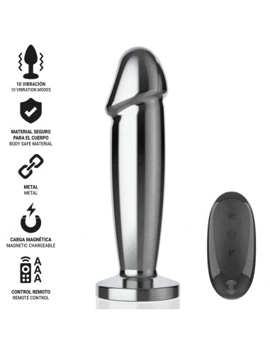 INTENSE - PLUG ANAL 10 VIBRACIONES METAL EN FORMA DE DILDO CON CONTROL REMOTO M 