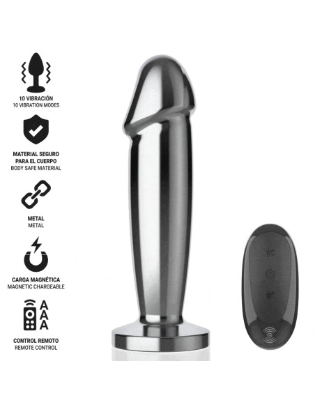 INTENSE - PLUG ANAL 10 VIBRACIONES METAL EN FORMA DE DILDO CON CONTROL REMOTO M 