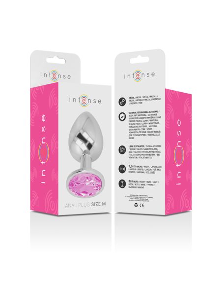 INTENSE - PLUG ANAL METAL ALUMINIO CON CRISTAL ROSA TALLA M 