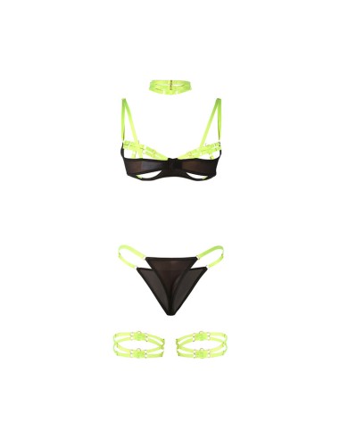 SUBBLIME - 955274 SET SUJETADOR CON COLLAR Y DETALLES PARA PIERNAS VERDE FLUORESCENTE S/M 