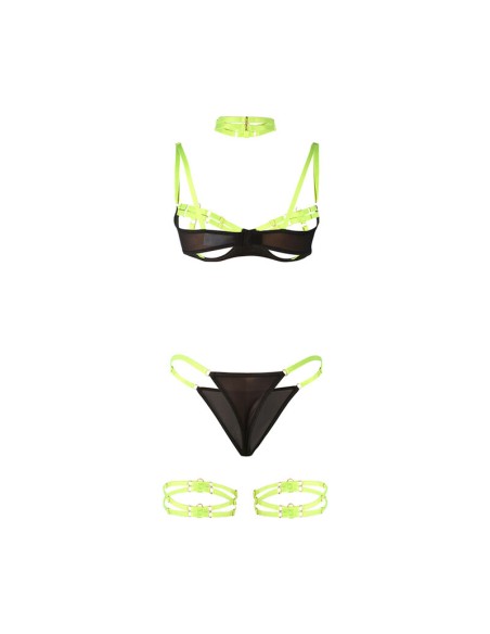 SUBBLIME - 955274 SET SUJETADOR CON COLLAR Y DETALLES PARA PIERNAS VERDE FLUORESCENTE S/M 