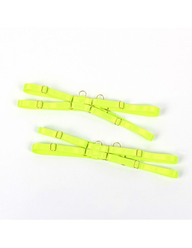 SUBBLIME - 955274 SET SUJETADOR CON COLLAR Y DETALLES PARA PIERNAS VERDE FLUORESCENTE S/M 