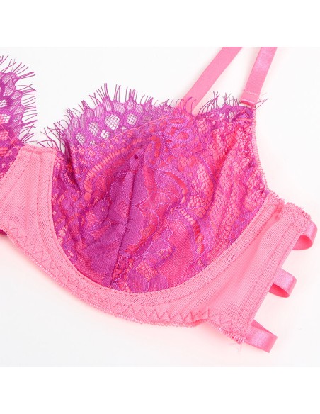 SUBBLIME - 955359 SET SUJETADOR CON ENCAJE Y LIGUEROS ROSA Y MORADO S/M 