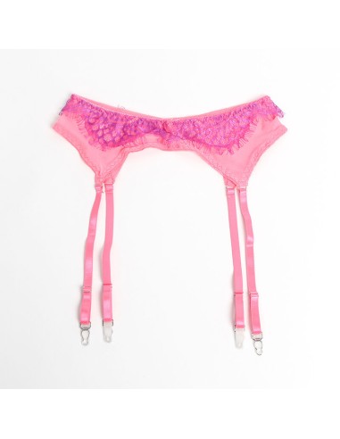 SUBBLIME - 955359 SET SUJETADOR CON ENCAJE Y LIGUEROS ROSA Y MORADO S/M 
