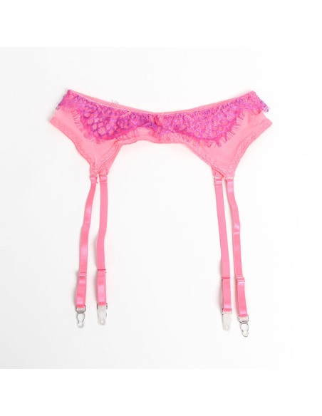 SUBBLIME - 955359 SET SUJETADOR CON ENCAJE Y LIGUEROS ROSA Y MORADO S/M 