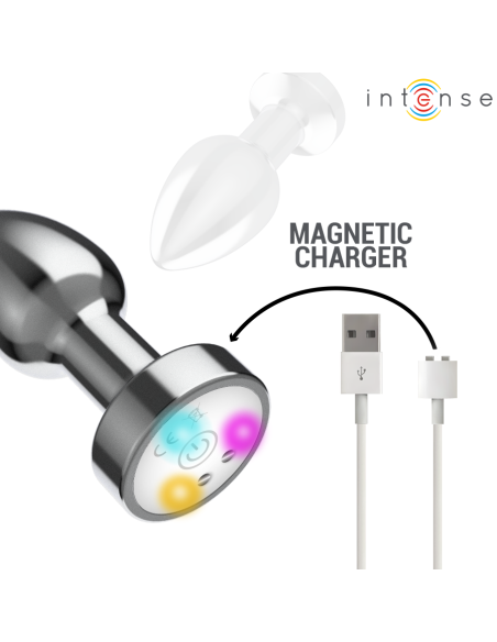INTENSE - PLUG ANAL TALLA M DE METAL VIBRADOR CON LUCES LED MULTICOLOR Y CONTROL REMOTO 