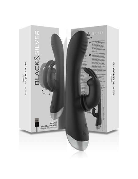 BLACK&SILVER - DJ. ADAM ESTIMULADOR RABBIT SILICONA RECARGABLE NEGRO 