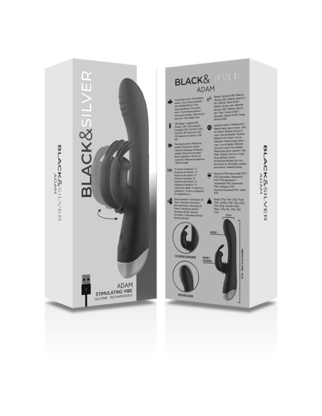 BLACK&SILVER - DJ. ADAM ESTIMULADOR RABBIT SILICONA RECARGABLE NEGRO 