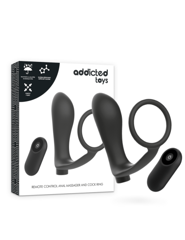 ADDICTED TOYS - ANILLA PENE CON PLUG ANAL CONTROL REMOTO NEGRO RECARGABLE 