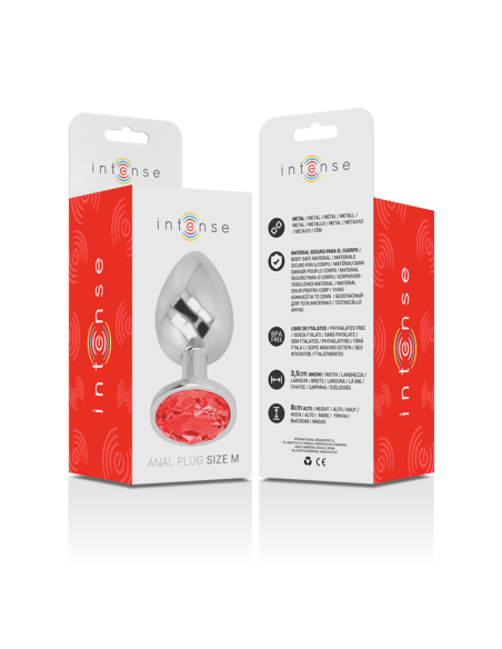 INTENSE - PLUG ANAL METAL CON CRISTAL ROJO TALLA M 