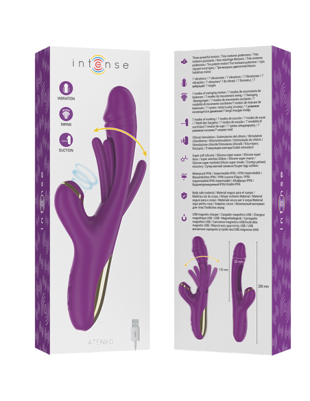 INTENSE - ATENEO VIBRADOR MULTIFUNCIÓN RECARGABLE 7 VIBRACIÓNES CON LENGUA OSCILANTE Y SUCCIONADOR MORADO 