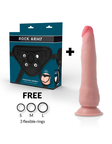 ROCKARMY - ARNÉS + DUAL DENSITY CRUSADER DILDO REALISTA 21.5 CM -O- 4.46 CM 