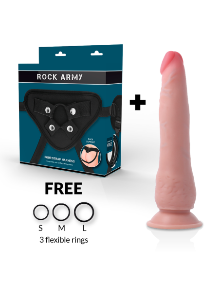 ROCKARMY - ARNÉS + DUAL DENSITY CRUSADER DILDO REALISTA 21.5 CM -O- 4.46 CM 