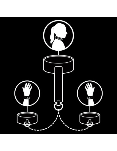 FETISH SUBMISSIVE - COLLAR Y ESPOSAS CUERO VEGANO CON FORRO DE NEOPRENO 